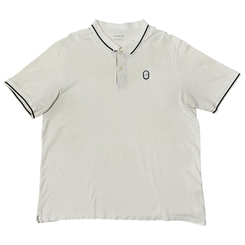 COACH Signature Brand White Short Sleeve Polo Shirt Sz XXL Rubber Logo Monogram